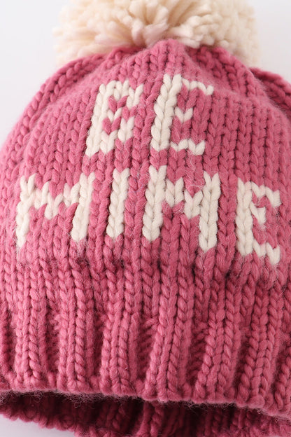 Pink BE MINE knit beanie pom pom hat