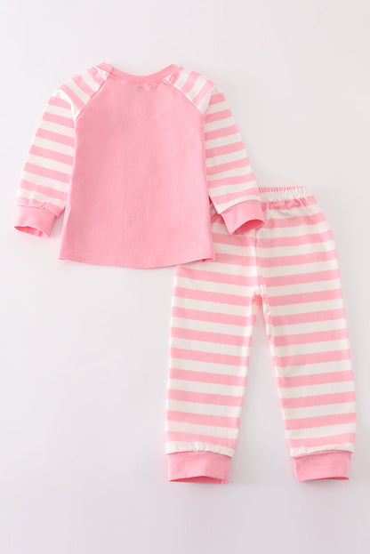 pink stripe girl pajamas set