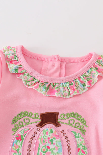 Pink pumpkin applique girl romper