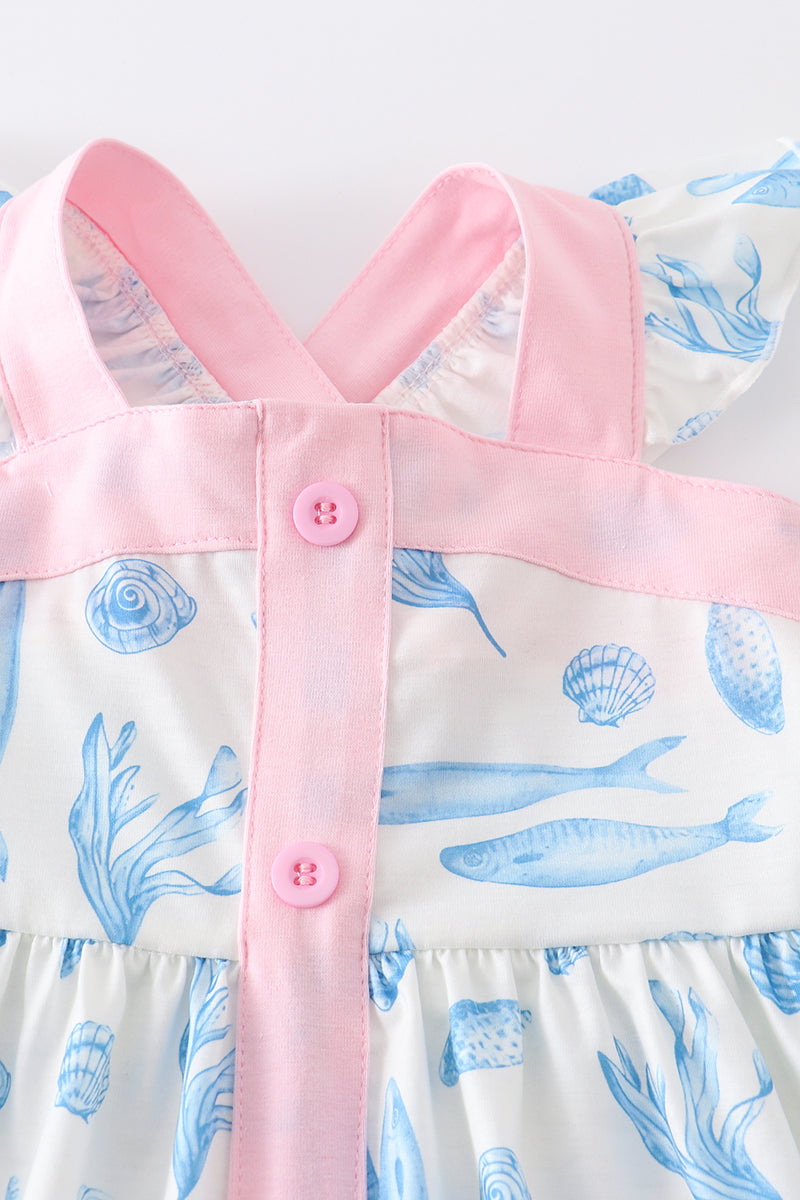 Marine creature print dress mom & me