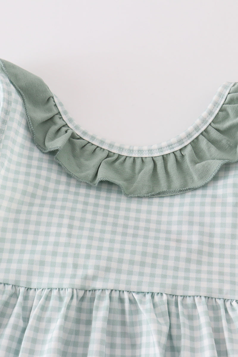 Green gingham girl ruffle set