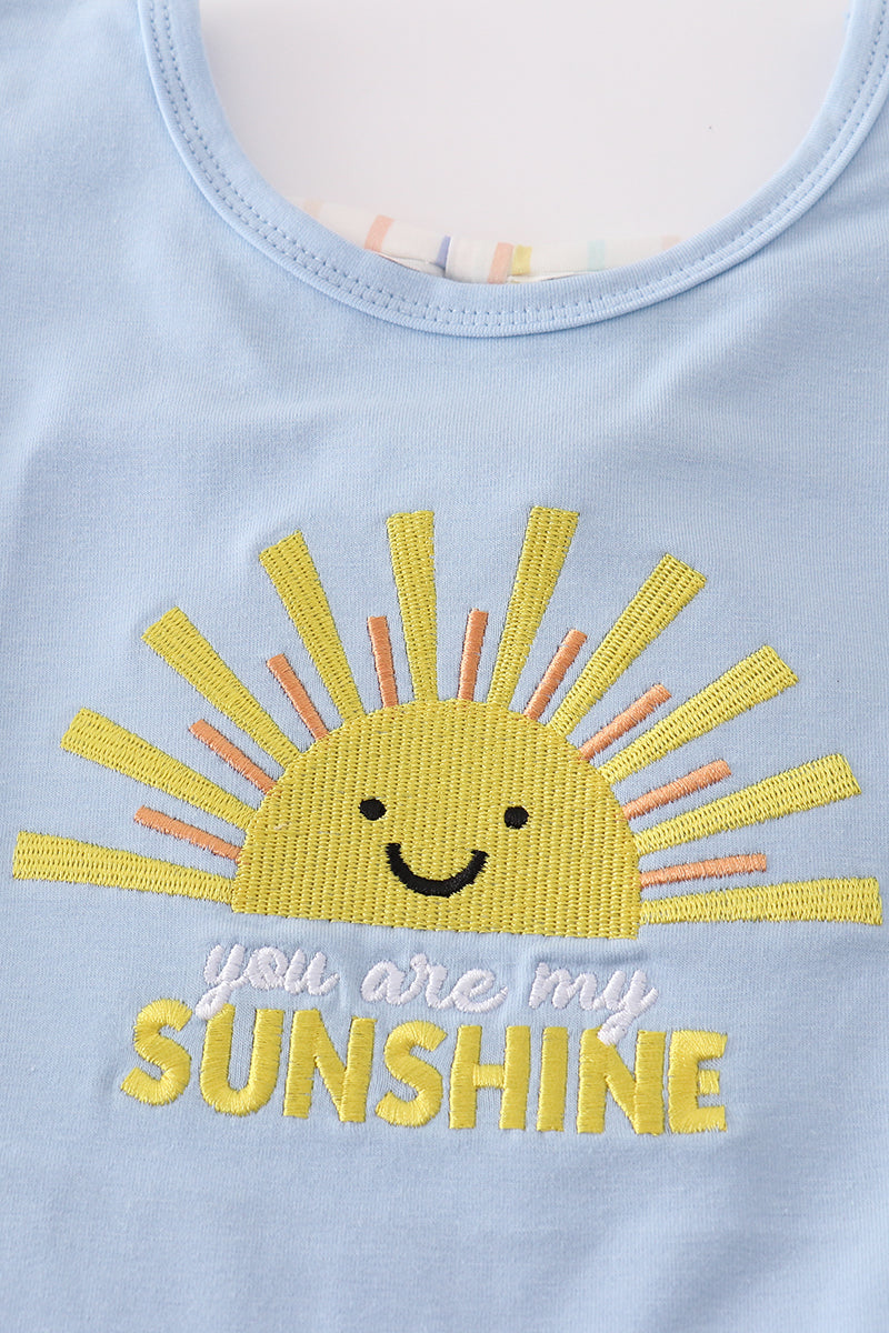 Blue you are my sunshine applique girl set