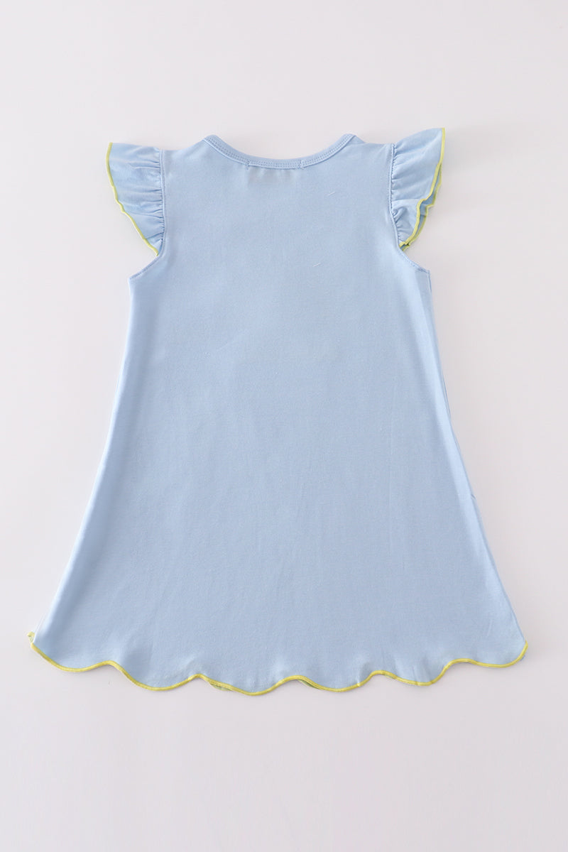 Blue you are my sunshine applique girl dress