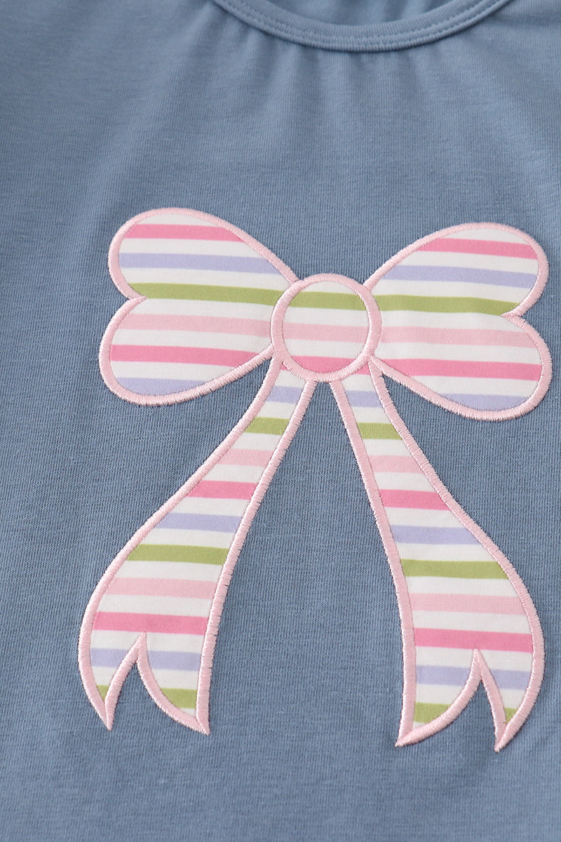 Blue bow applique girl set