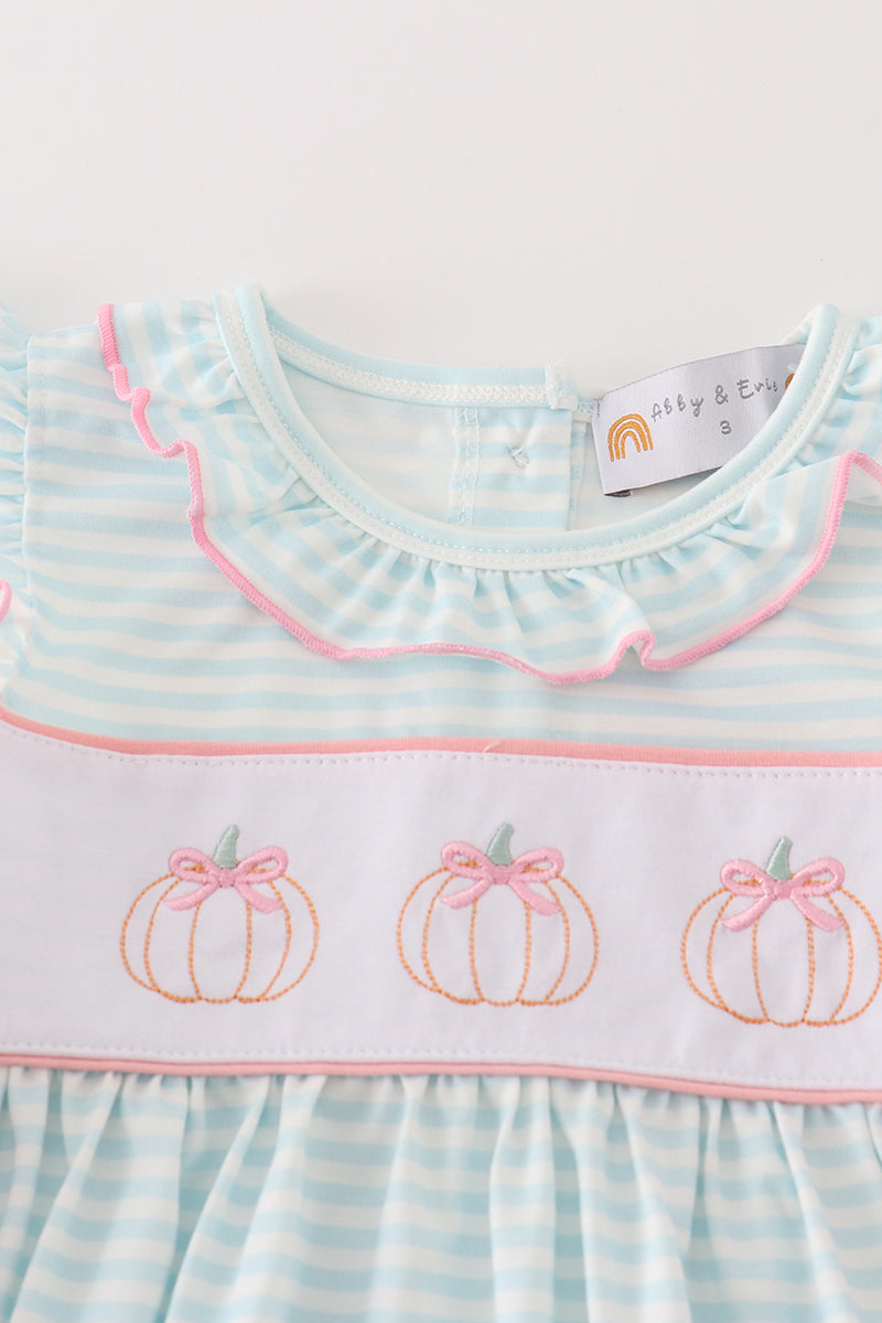 Pumpkin embroidery stripe dress