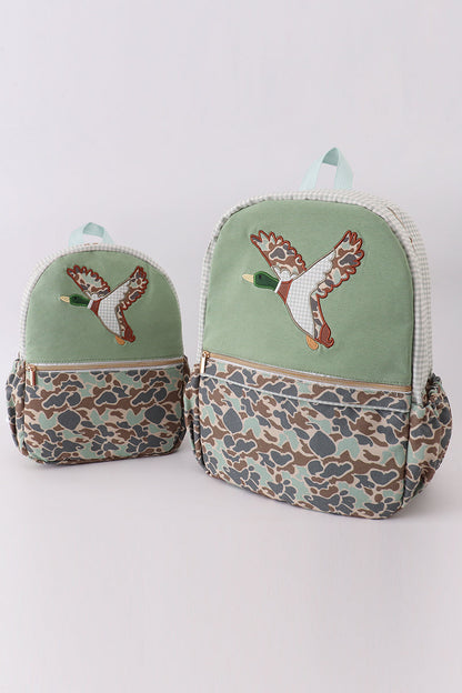 Green camouflage duck applique boy backpack