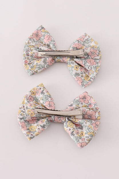 Pink floral print piggie hair bow