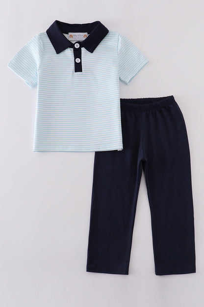 Navy stripe boy set