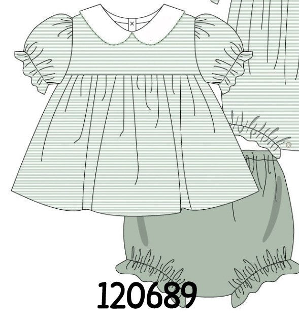 Sage stripe girl bloomer set