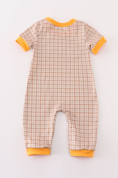 Brown plaid turkey french knot boy romper