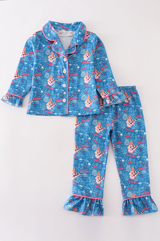 Blue music fan girl pajamas set