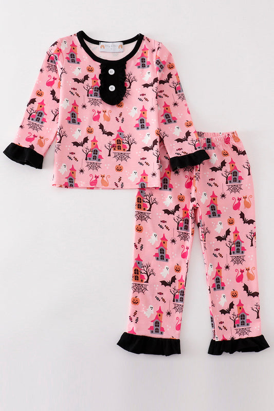 Pink halloween girl pajamas set