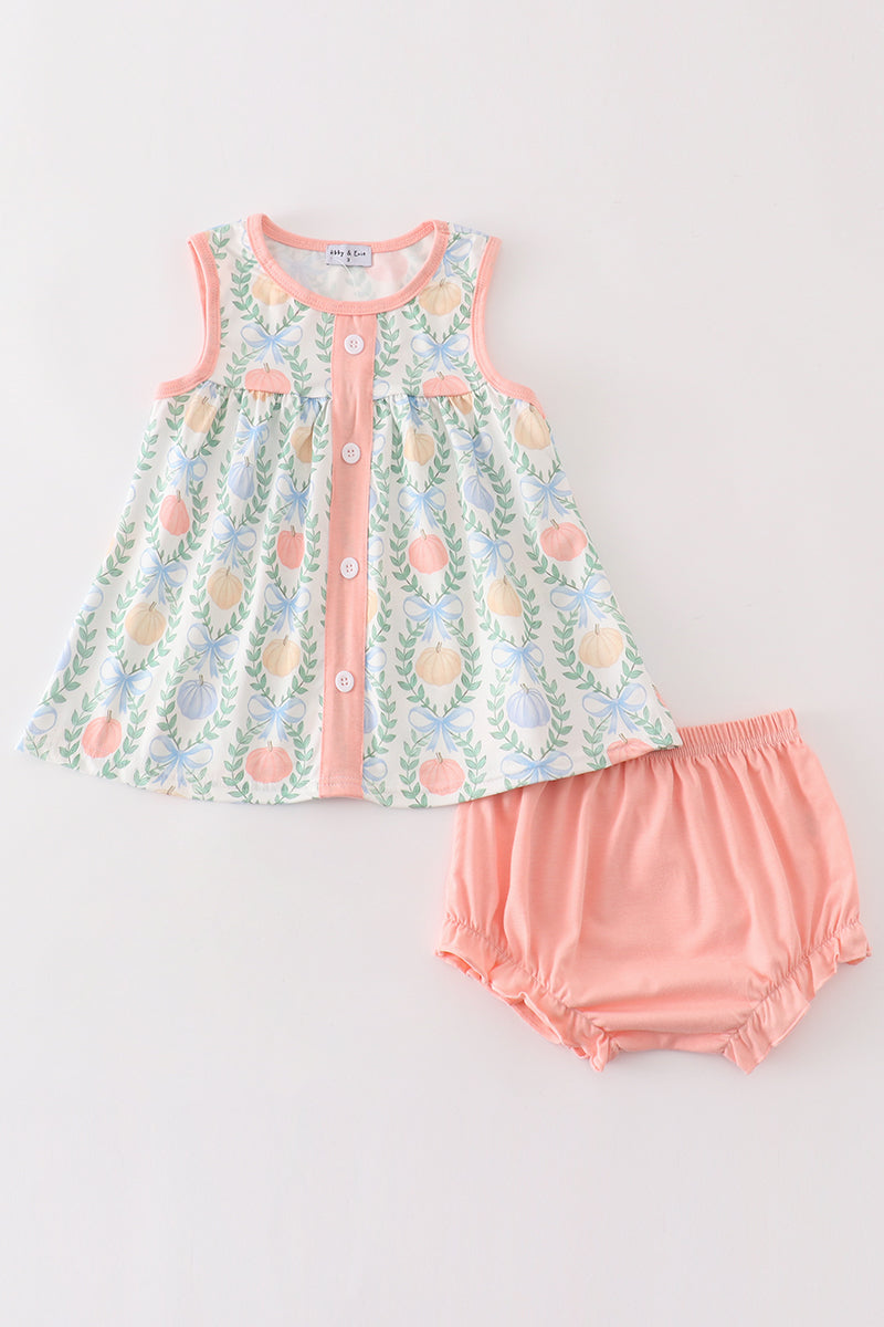 Pink pumpkin print baby girl set