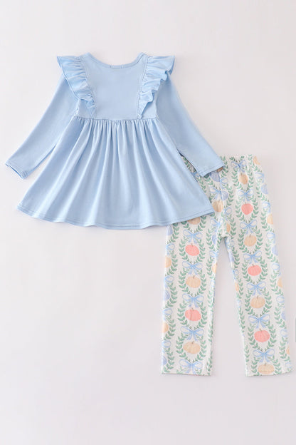 Blue pumpkin print girl set