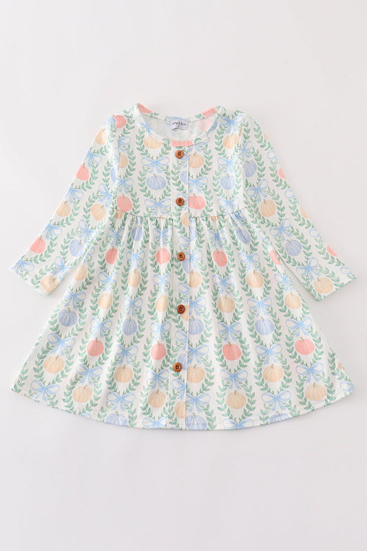 Blue pumpkin print girl dress