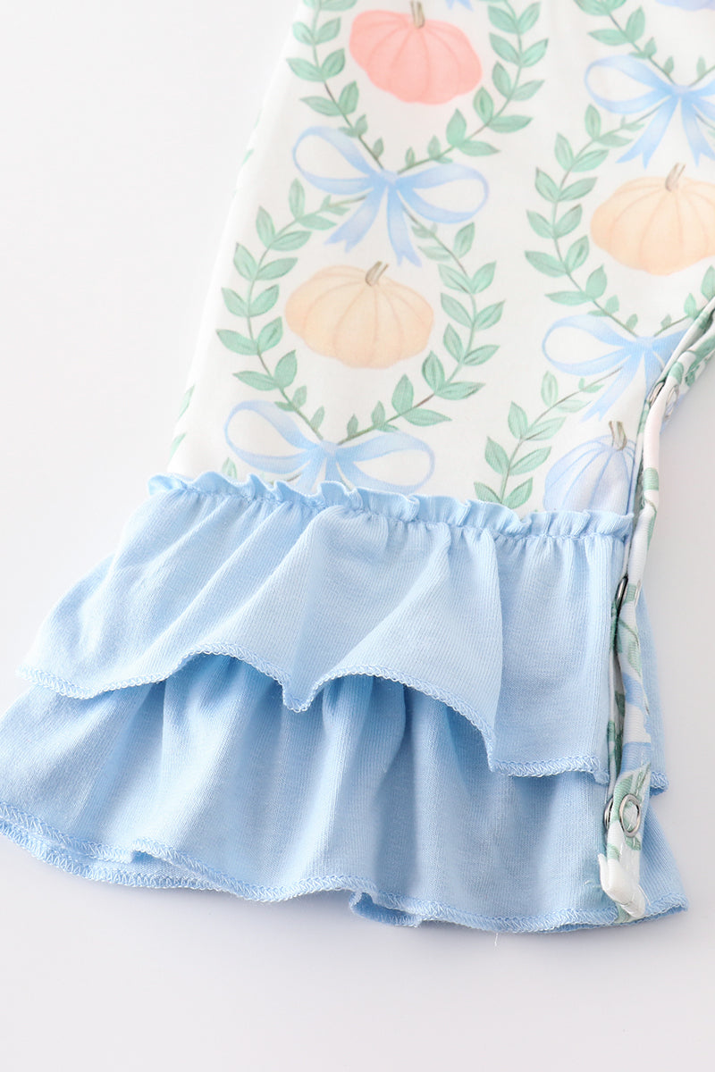 Blue pumpkin print girl romper