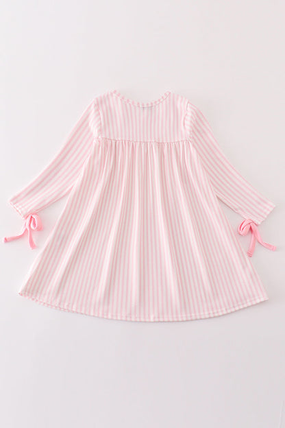 Pink stripe turkey embroidery dress