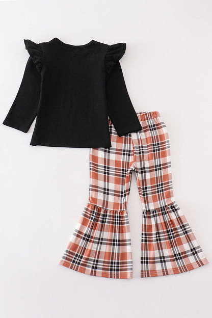 Rust plaid girl ruffle pants set