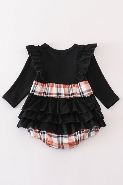 Rust plaid girl ruffle bubble