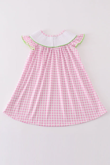 Pink golf embroidery gingham girl dress