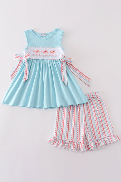 Blue whale embroidery girl set