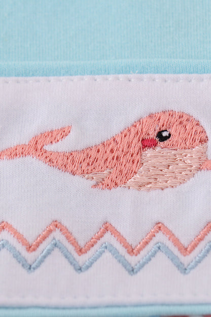 Blue whale embroidery girl bubble