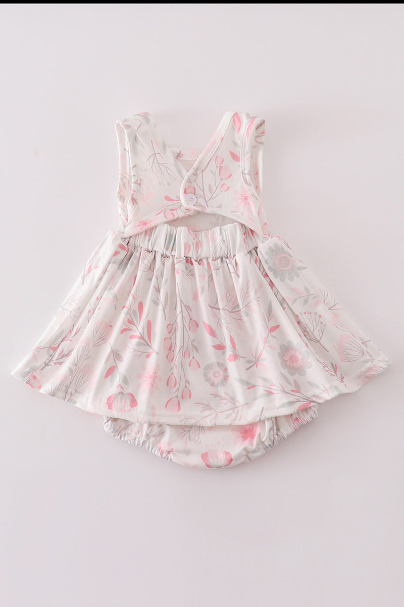 Pink Blush Meadow smocked girl bubble