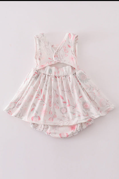 Pink Blush Meadow smocked girl bubble