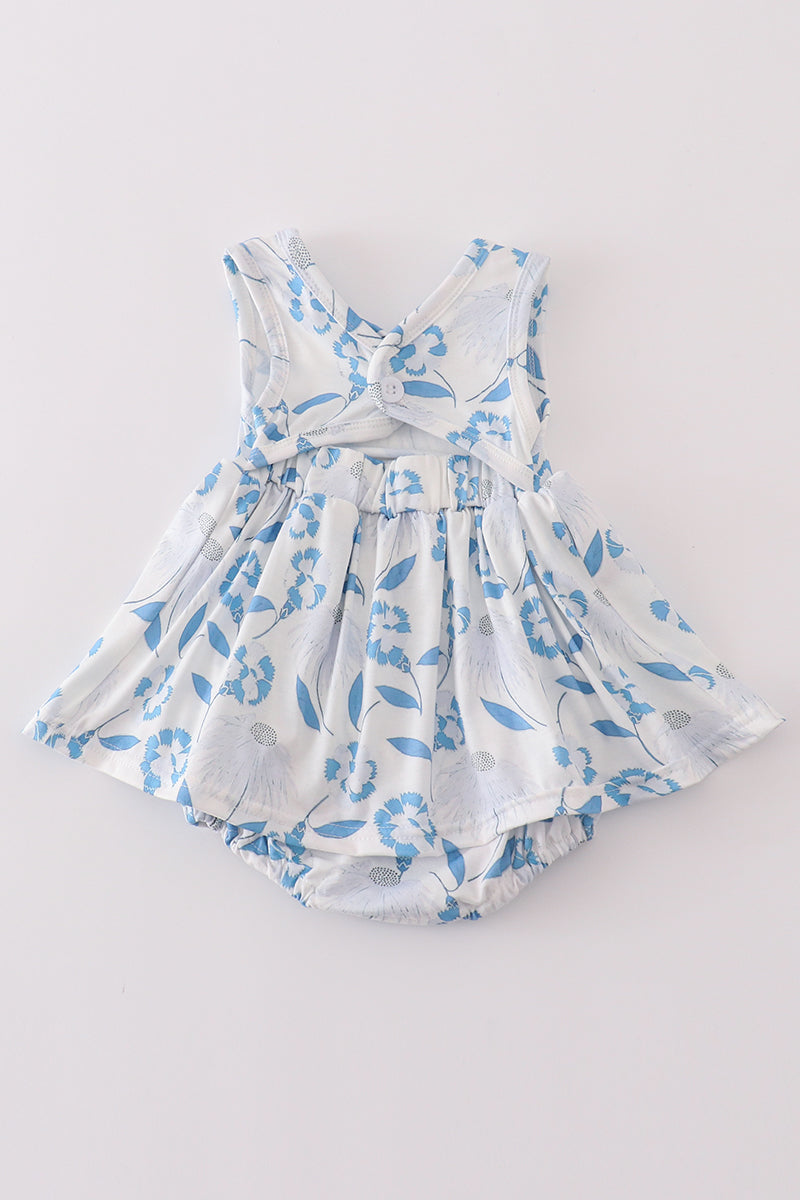 Blue Porcelain Petals print girl bubble