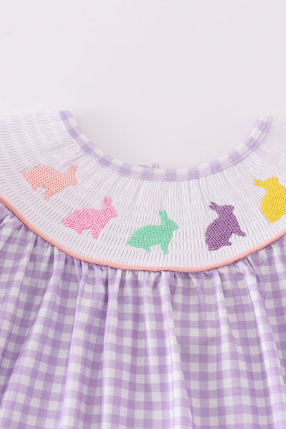 Purple bunny embroidery smocked girl set