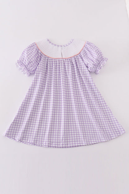 Purple bunny embroidery smocked girl dress