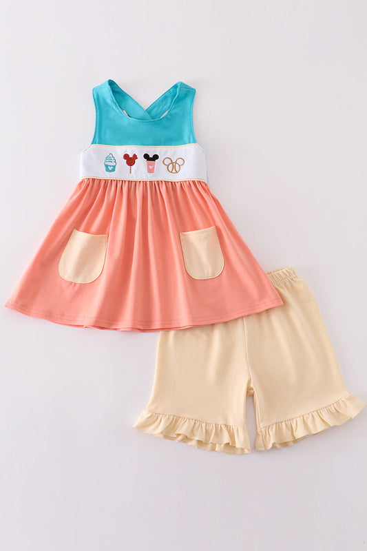 Multicolored character embroidery girl set