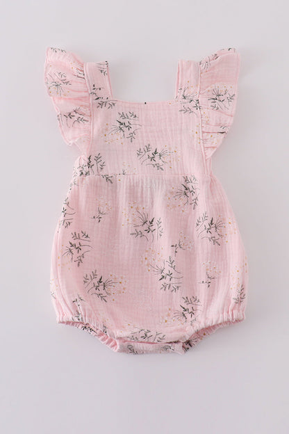 Pink floral print muslin girl ruffle bubble