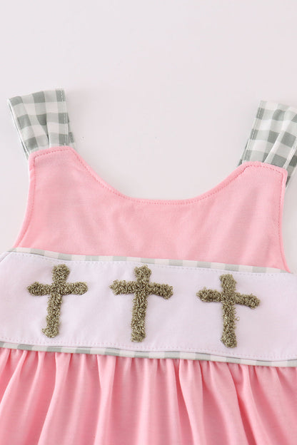 Pink easter cross french knot girl dress