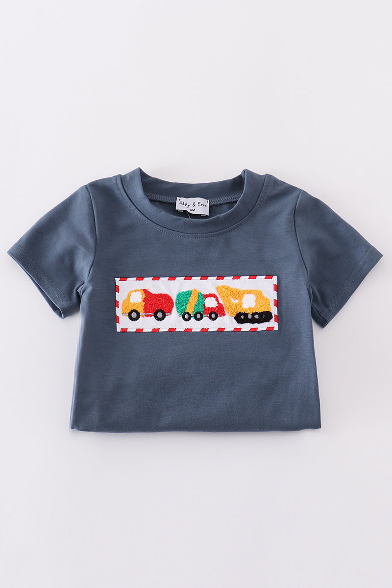 Navy truck french knot boy bubble