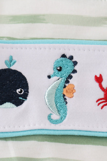 Marine creature embroidery stripe bubble