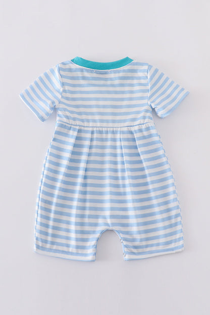 Blue stripe helicopter embroidery smocked boy romper