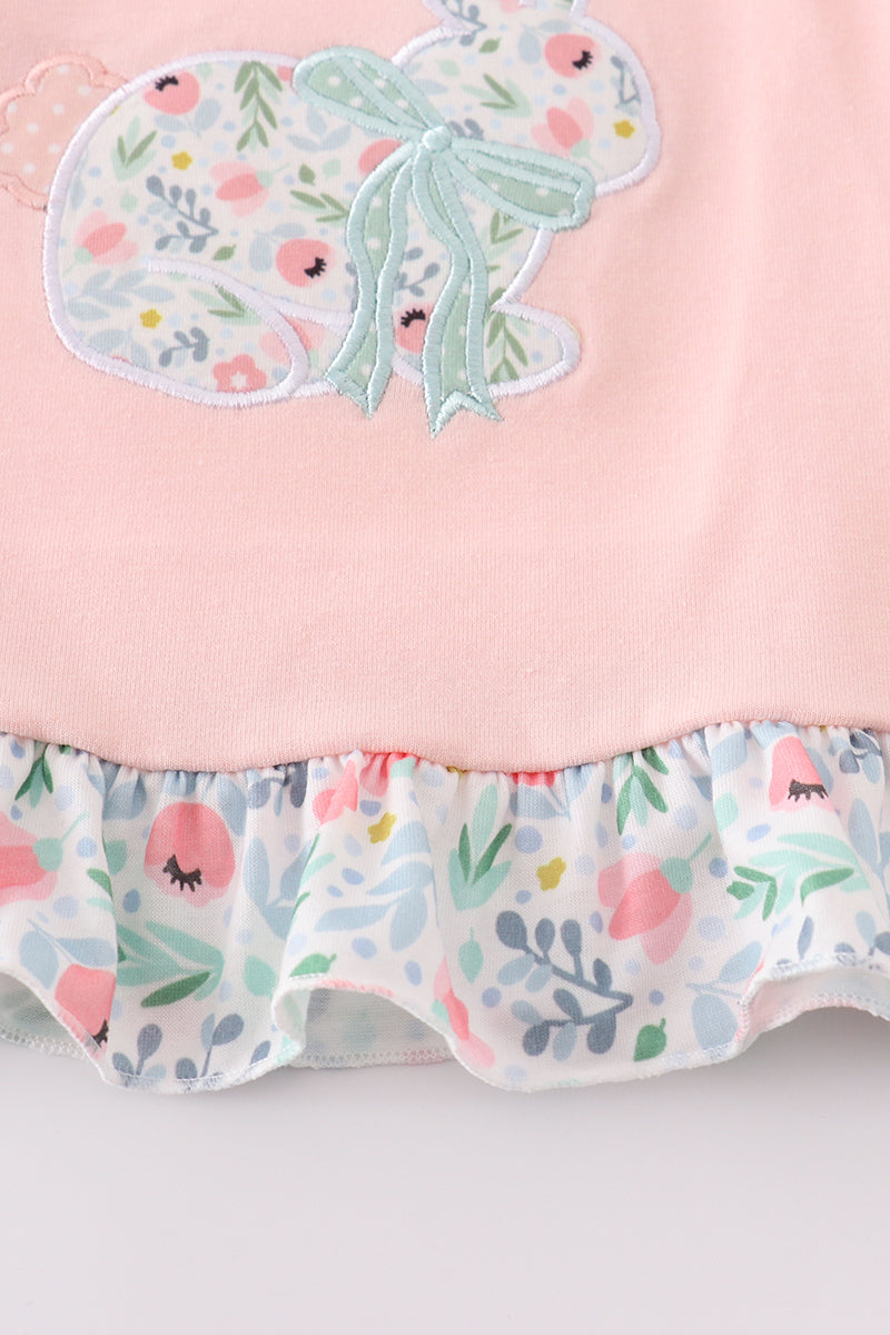 Pink floral bunny applique girl bloomer set