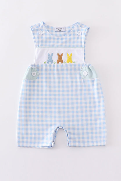 Blue bunny embroidery gingham jonjon