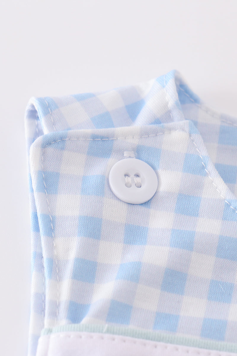 Blue bunny embroidery gingham jonjon