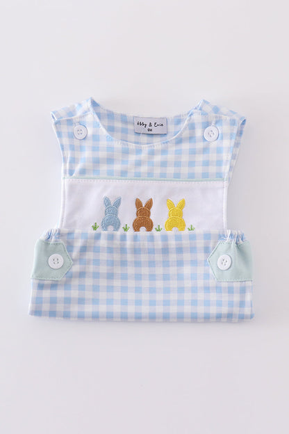 Blue bunny embroidery gingham jonjon