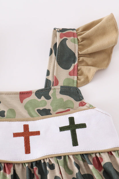 Camouflage cross embroidery dress