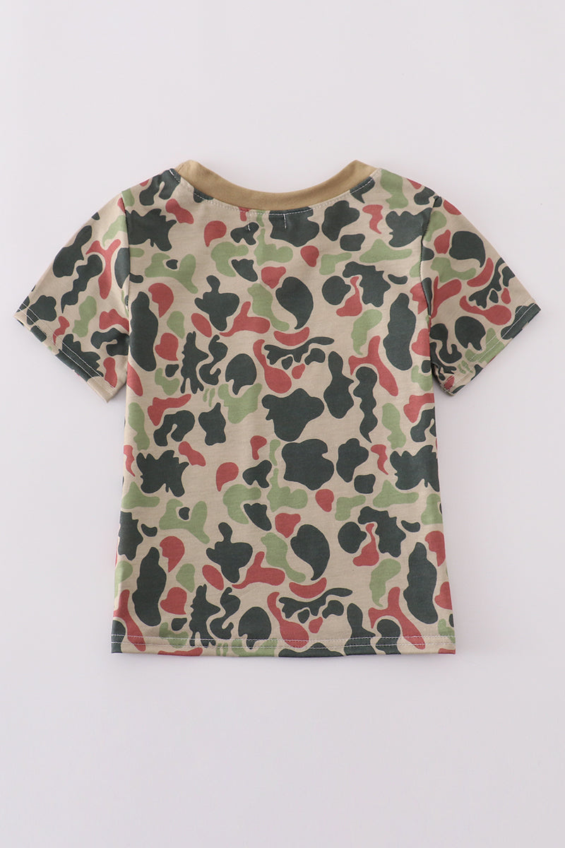 Camouflage cross embroidery top