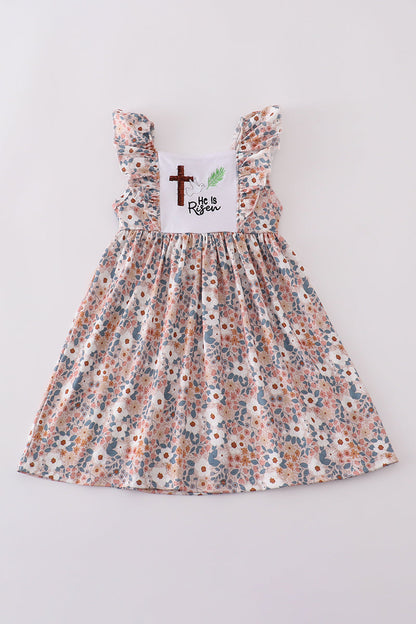 Easter blessings he is risen embroidery girl dress