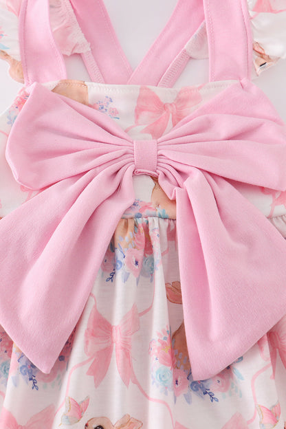 Pink easter bunny bow girl dress