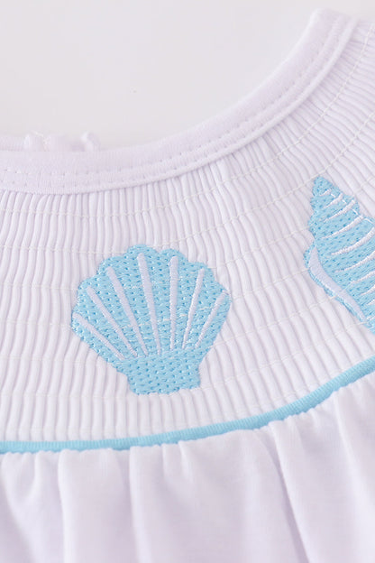 White starfish embroidery smocked set