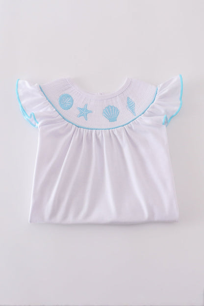 White starfish embroidery smocked set