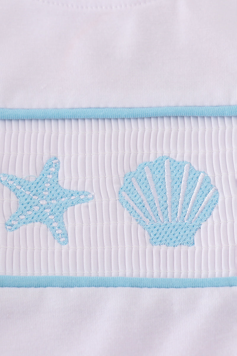 White starfish embroidery smocked set