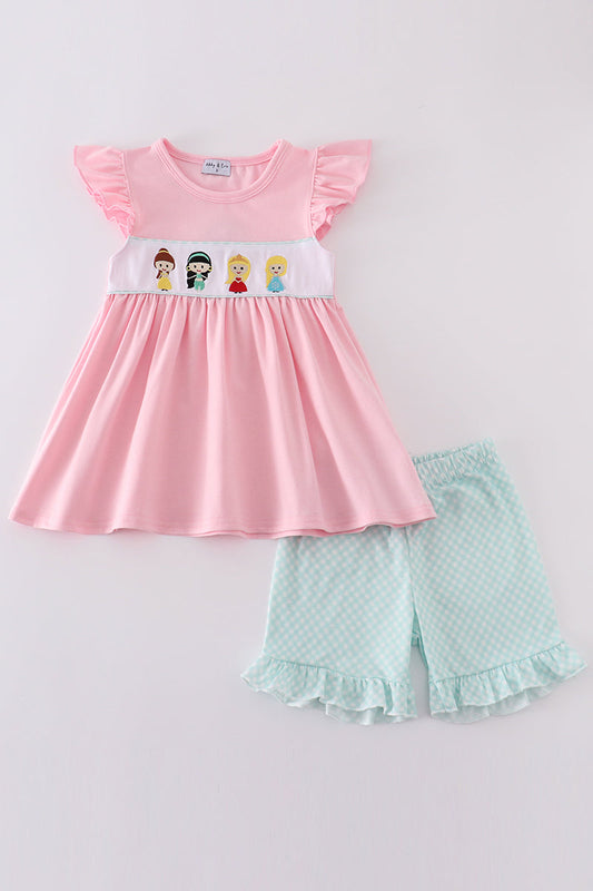 Pink princess embroidery girl set