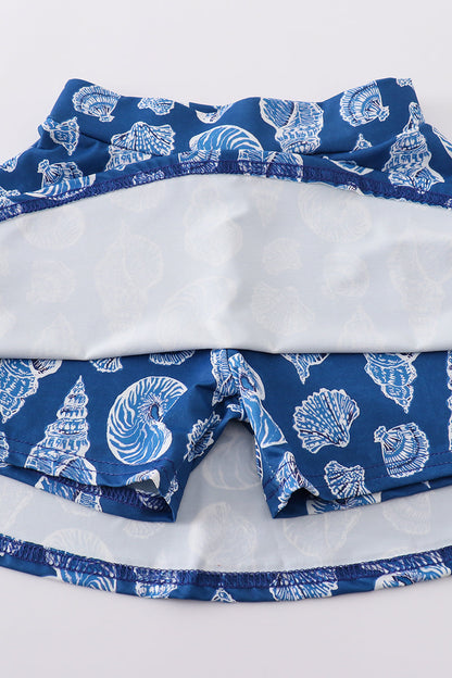 Blue conch print tennis skort set